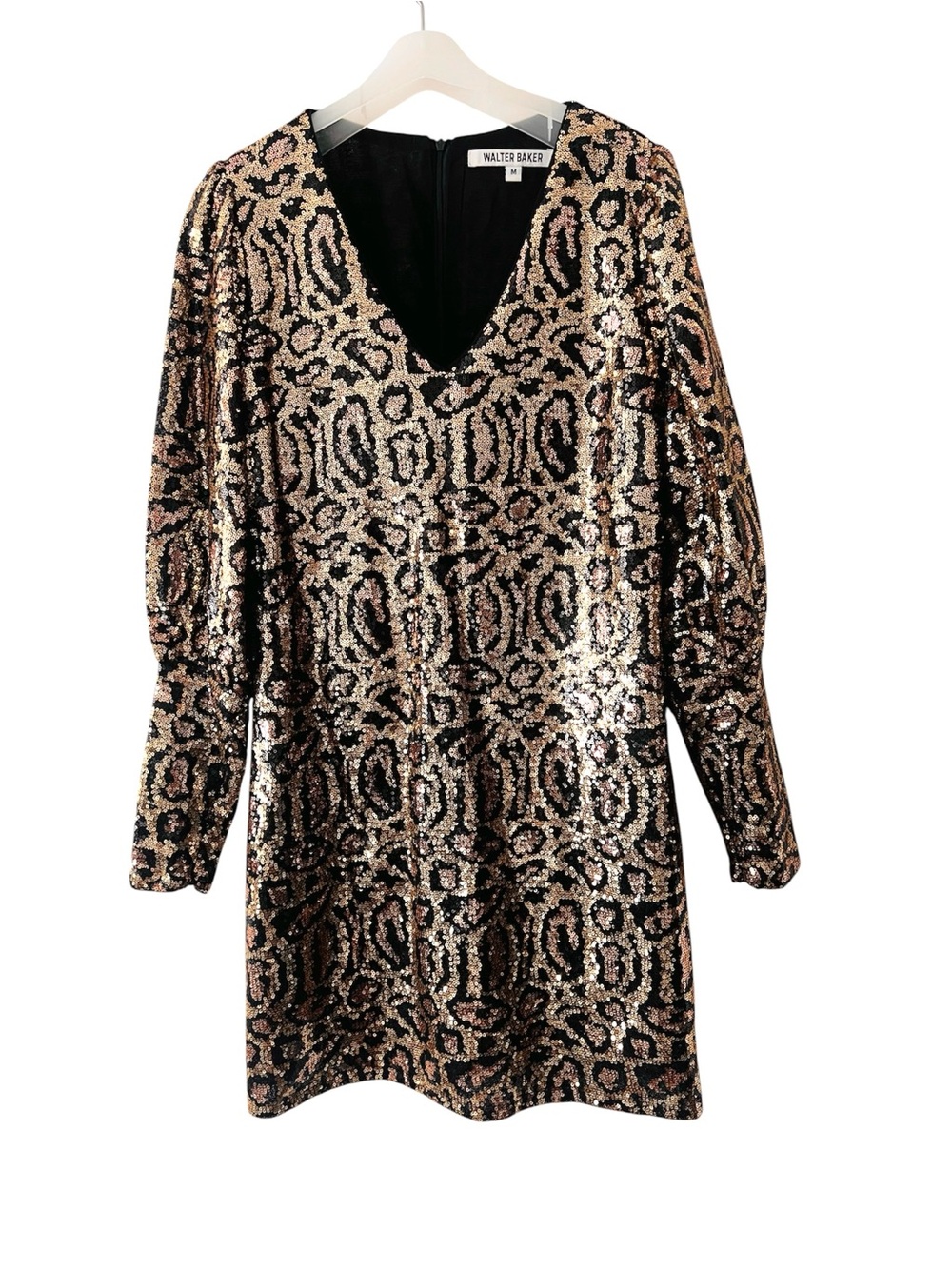 Walter Baker Black & Gold Sequin V-Neck miniDress -Sz M